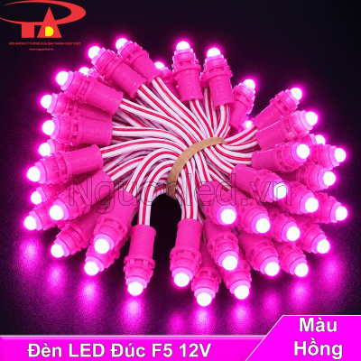 Đèn led đúc F5 12V màu hồng