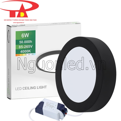 Đèn led ốp trần tròn 6W viền đen màu trung tính