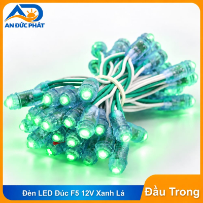 Đèn LED đúc F5 12V xanh lá đầu trong