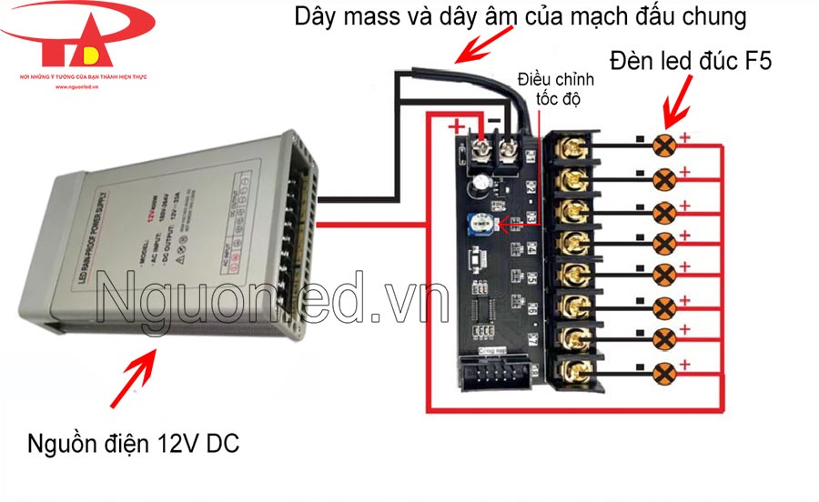 Hướng dẫn đấu nối mạch led đúc F5 12v