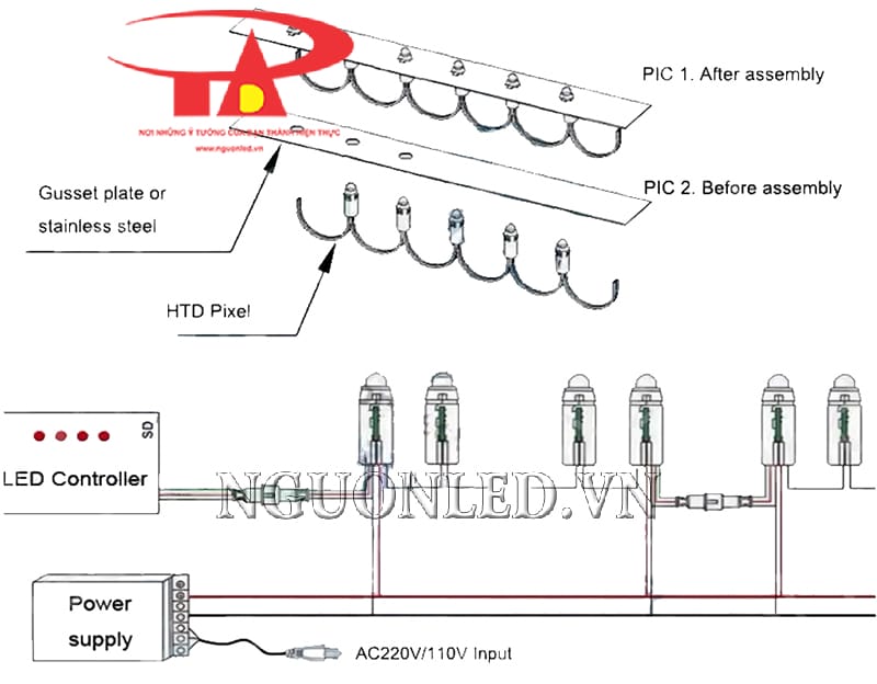 Hướng dẫn nối dây led đúc đầu đục màu đỏ