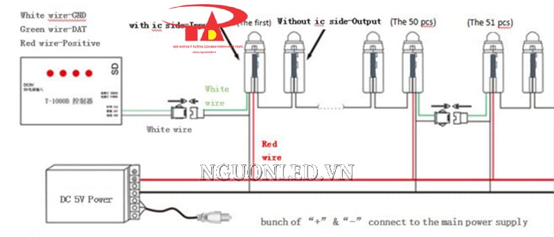 Sơ đồ lắp đặt led đúc đầu đục màu xanh dương