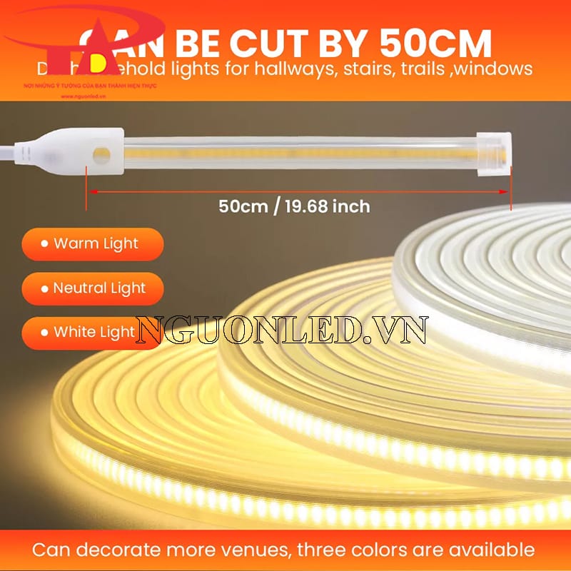 Đèn led dây dán cob 220V màu vàng