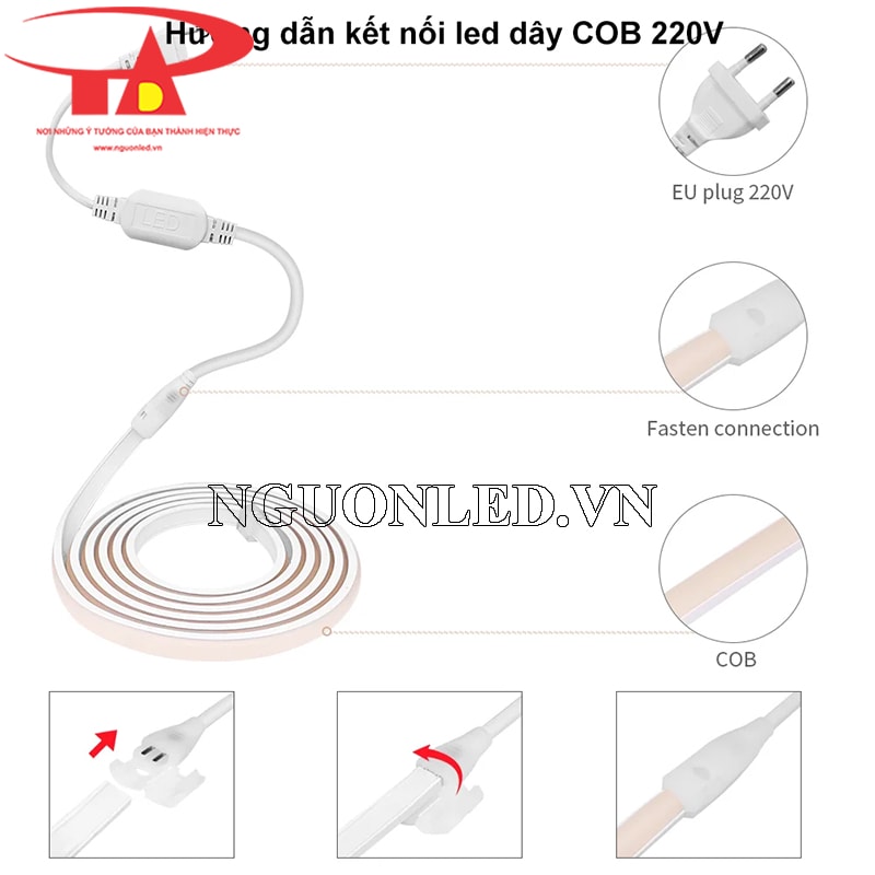 Hướng dẫn đấu nối led dây COB 220V