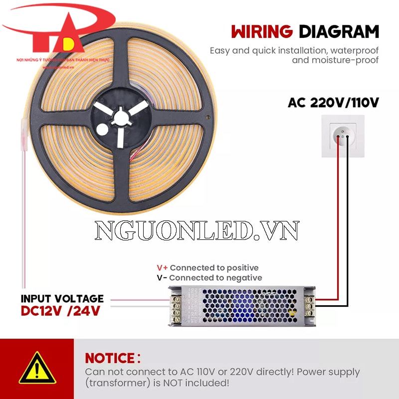 Sơ đồ đấu dây đèn led dây cob 24V