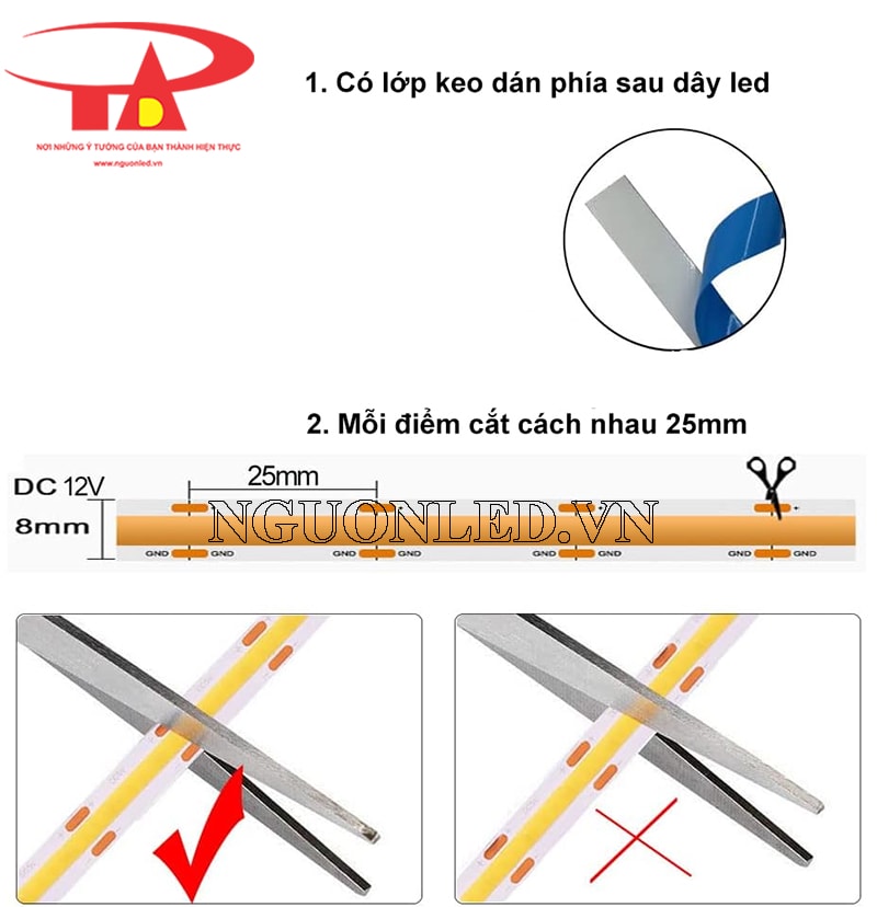 Hướng dẫn cắt dây led cob 12V