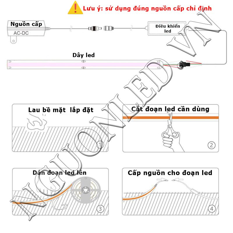 Cách lắp đặt led dây cob 5v