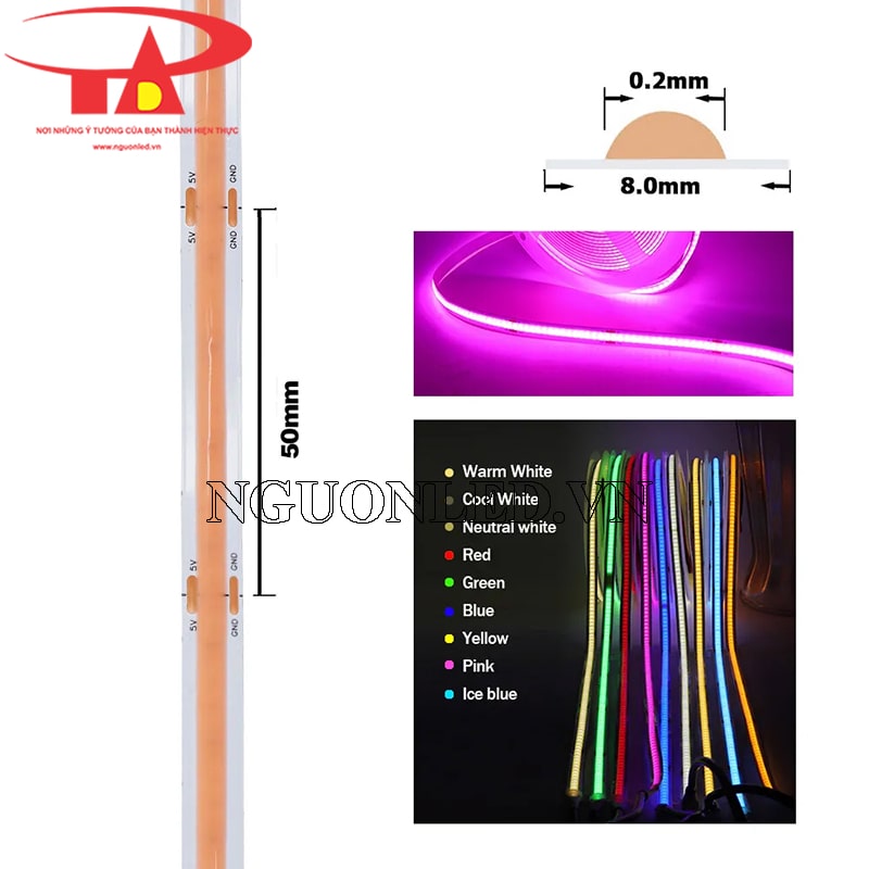 Đèn led dây cob 5v 8mm