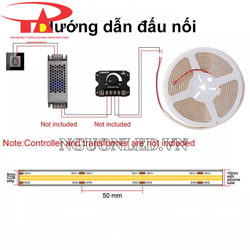 Cách đấu nối led dây COB 24V