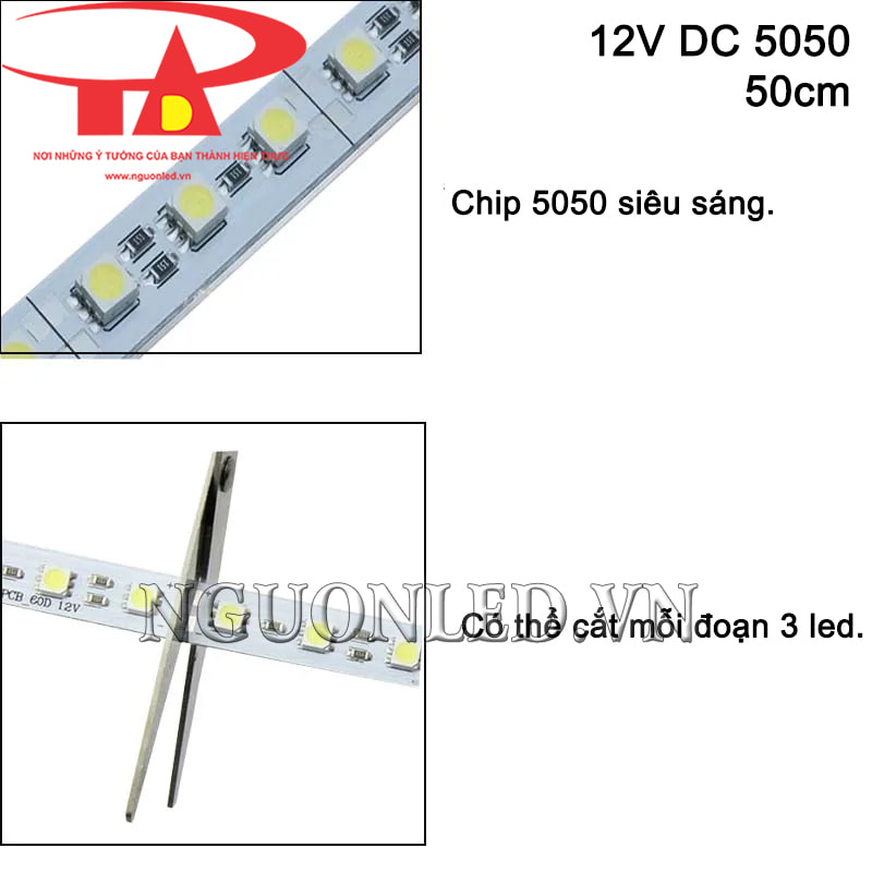 Led thanh nhôm 50cm 12V 5050 cao cấp