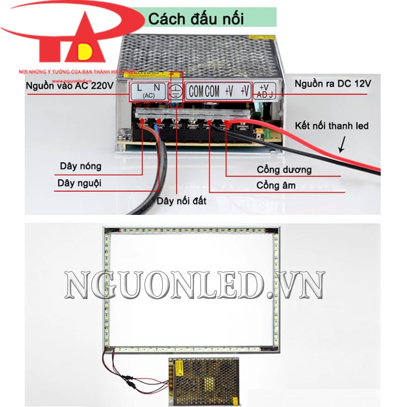 Cách nối nguồn cho led thanh nhôm 12V