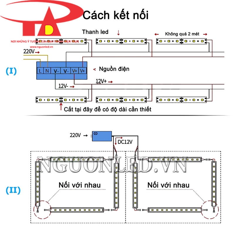 Cách đấu nối nguồn đèn led thanh nhôm