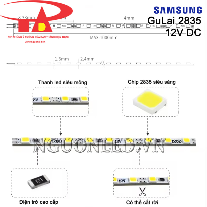 Đèn led thanh nhôm Gulai Samsung 2835