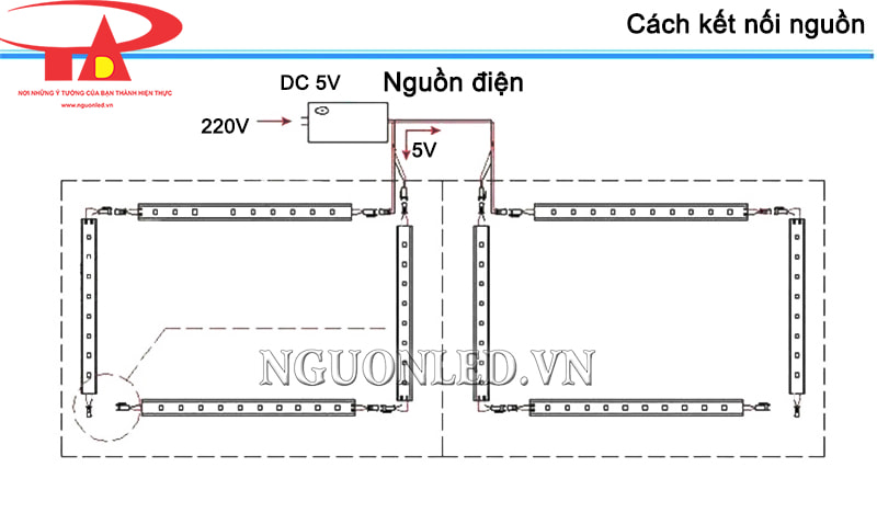 Hướng dẫn nối dây nguồn cho đèn led thanh 5V