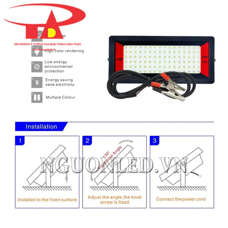 Cách đấu nối đèn pha led 12V 100W siêu mỏng