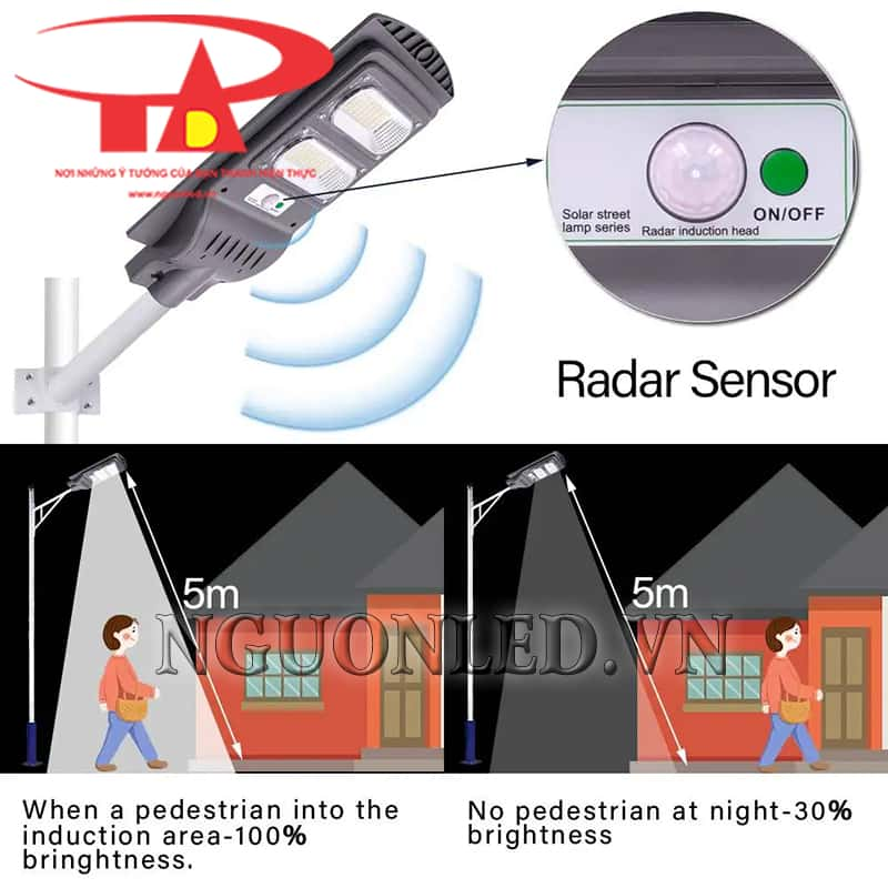 Đèn đường năng lượng mặt trời 40W bật tắt tự động