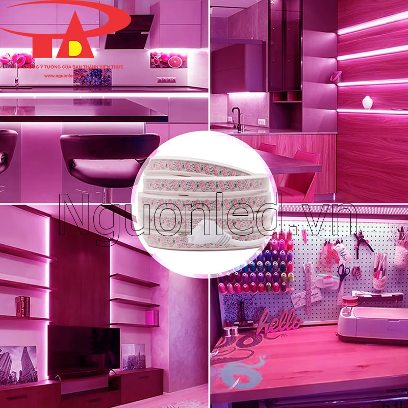 Led dây 3 hàng bóng 2835 màu hồng trang trí tủ, quầy bar