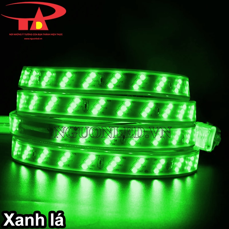 Đèn led dây 2835 220v ba hàng màu xanh lá