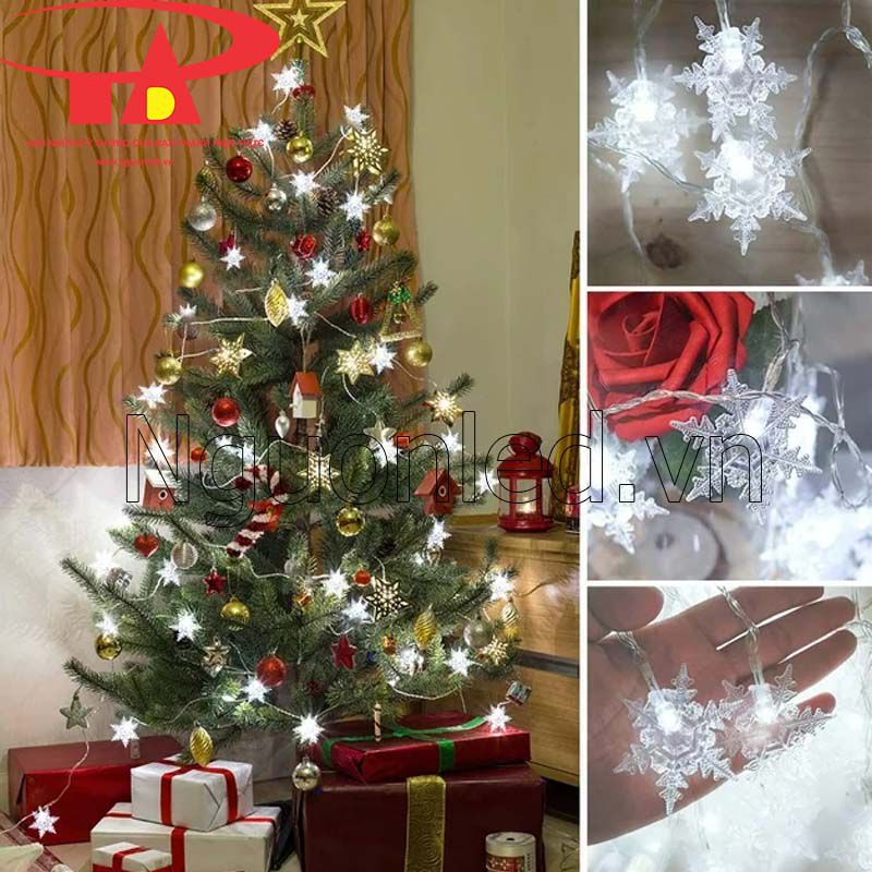 Đèn rèm bông tuyết trang trí noel màu trắng