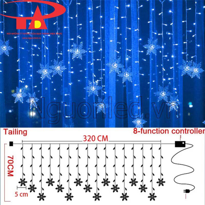 Dây đèn led rèm bông tuyết màu xanh dương