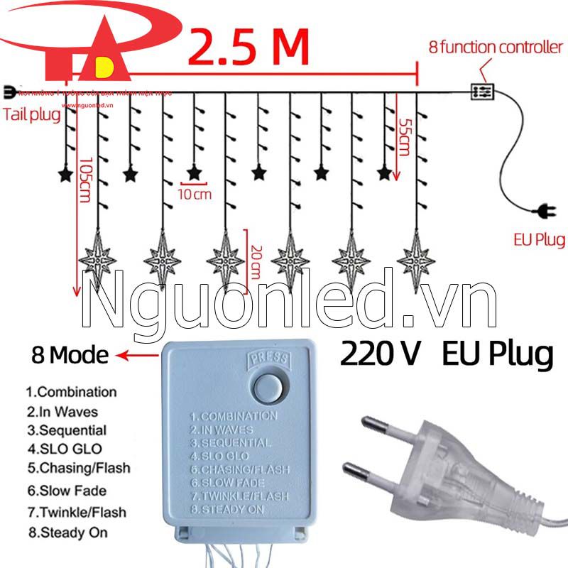 Đèn led rèm ngôi sao bắc cực màu vàng