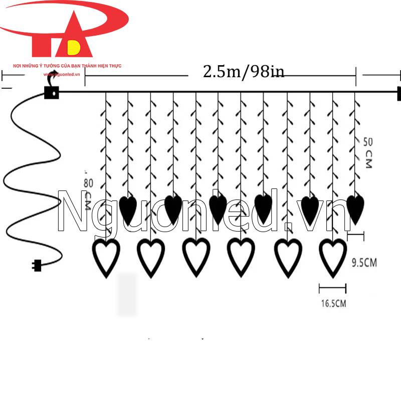 Bán đèn rèm led hình trái tim đủ màu tại HCM