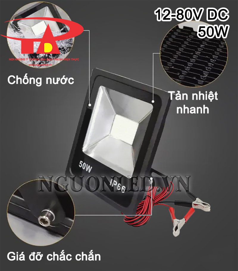 Đèn pha led 50W dùng bình 12V-80V