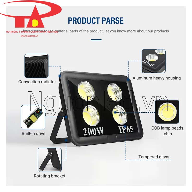 Đèn led pha 200w chips COB cao cấp