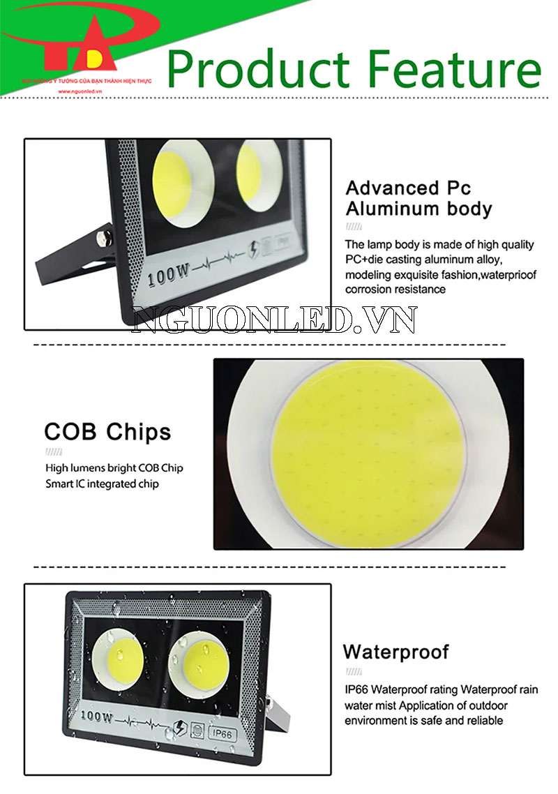 Đèn pha led 100w chip cob