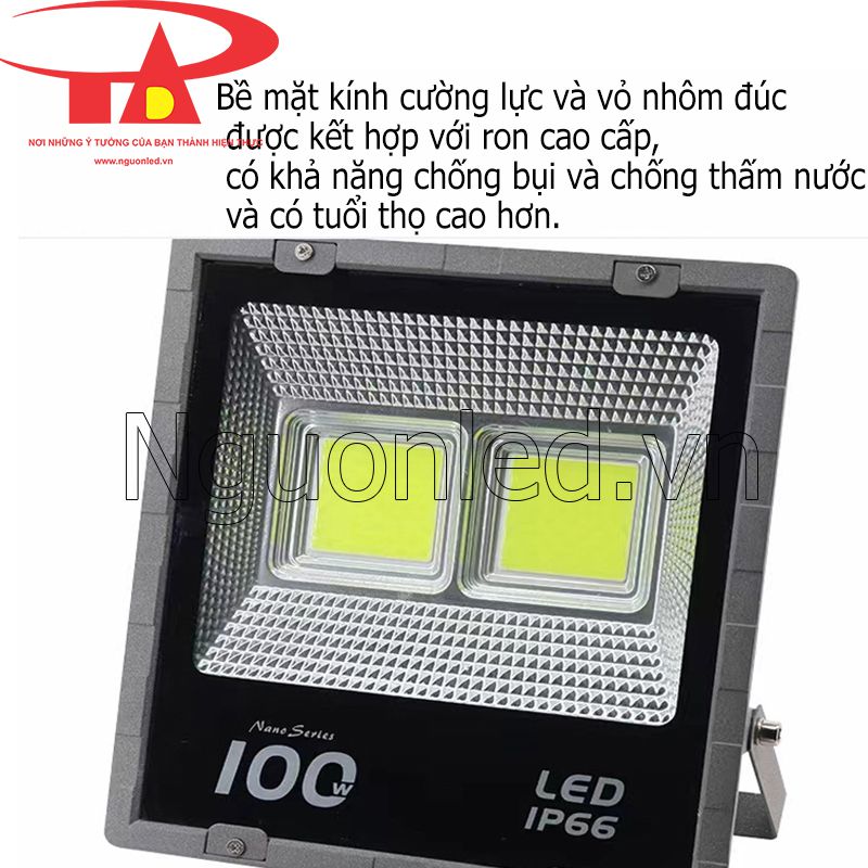 Đèn pha led cob vỏ đen loại tốt, 100w, 220V