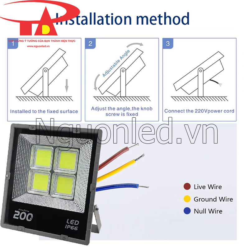 Cách lắp đặt đèn pha led cob vỏ đen 200w