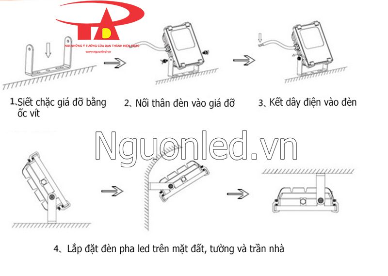 Cách lắp đặt đèn pha led cob vỏ đen 50w