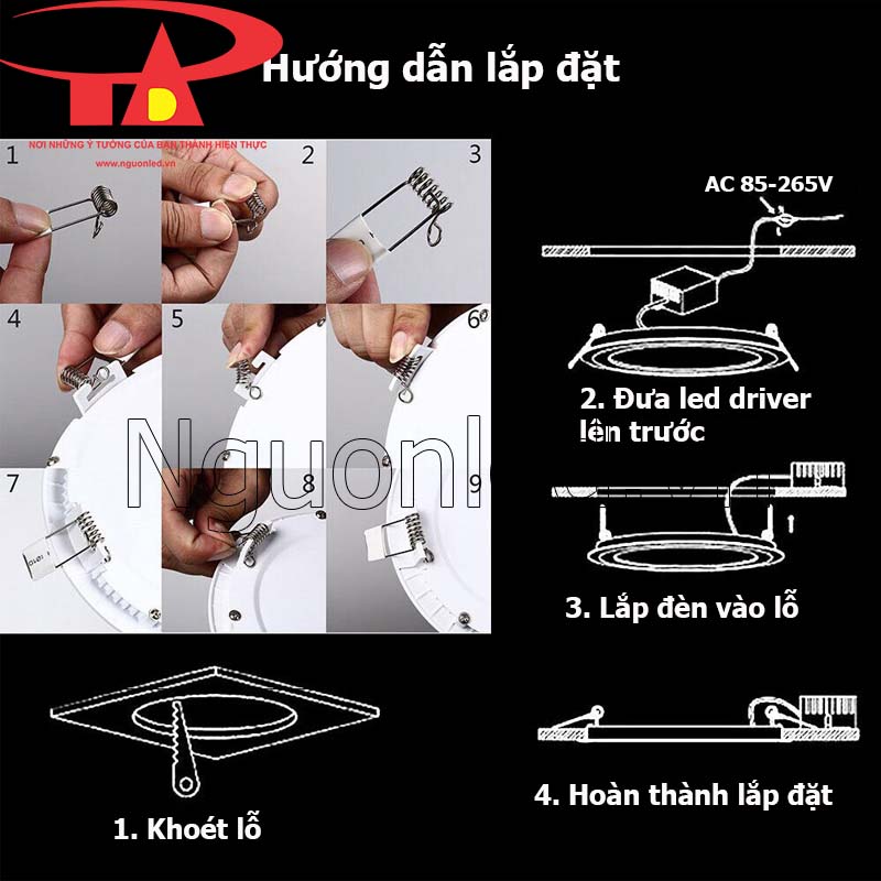 Cách lắp đặt đèn led âm trần tràn viền 18w