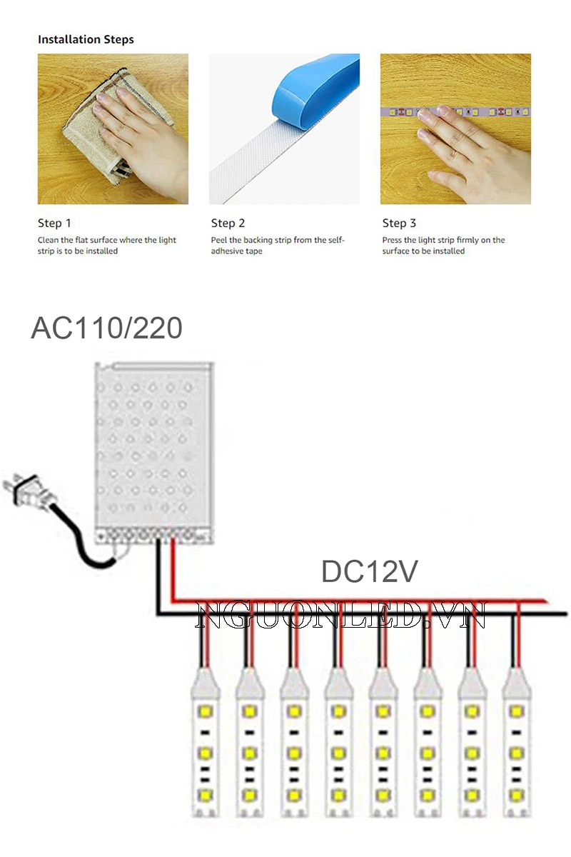 Hướng dẫn lắp đặt led dây dán 12v