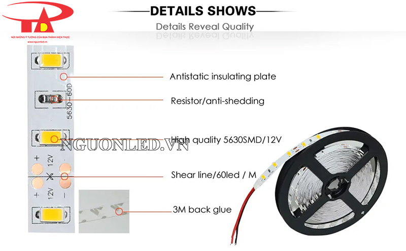 Dây led dán 5630 12v loại tốt, cao cấp