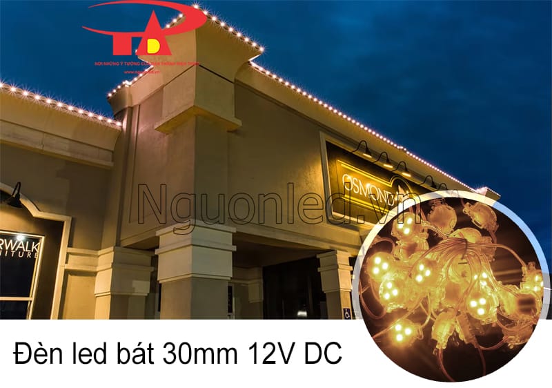 Dây đèn led bát 30mm 12v màu vàng