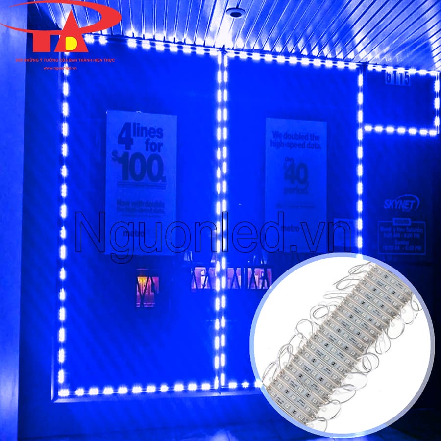 Led module 3 bóng 12v màu xanh dương dùng để đi viền cửa