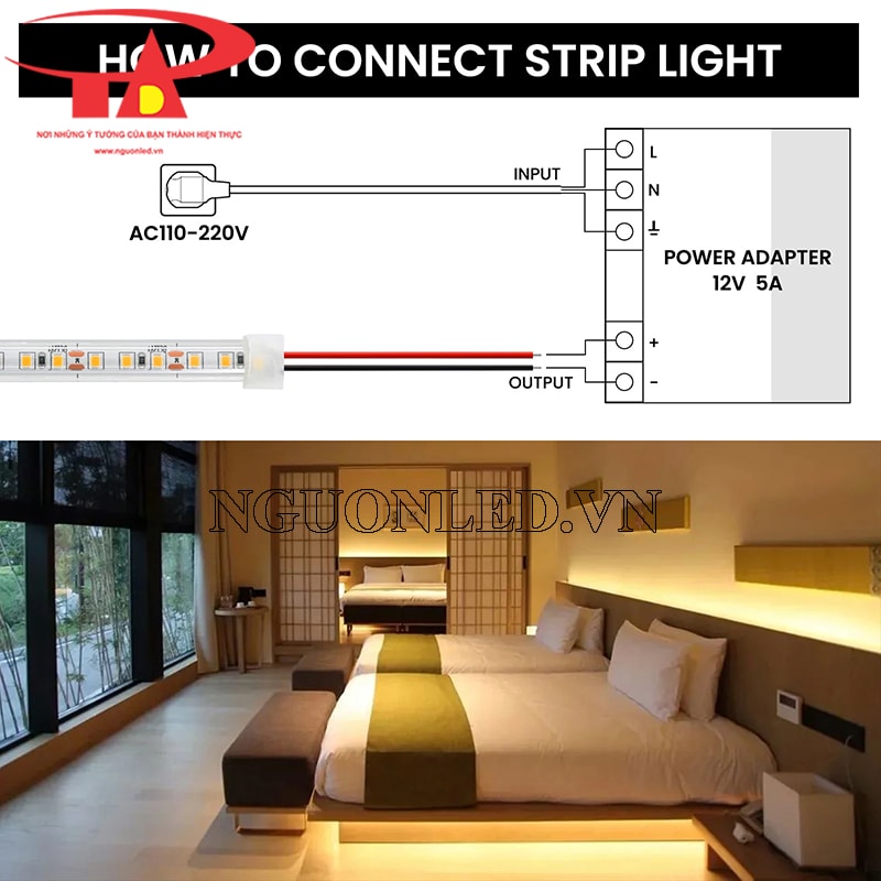 Cách đấu nối led dây 12v