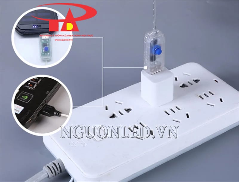 Cách gắn đầu USB dây led đèn dầu lửa màu vàng