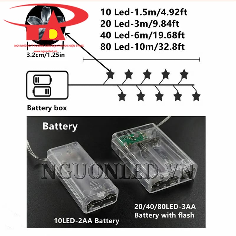 Thông số kích thước dây led hoa anh đào màu trắng