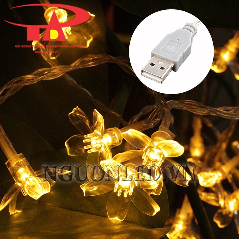 Đèn led dây hoa đào màu vàng dùng USB