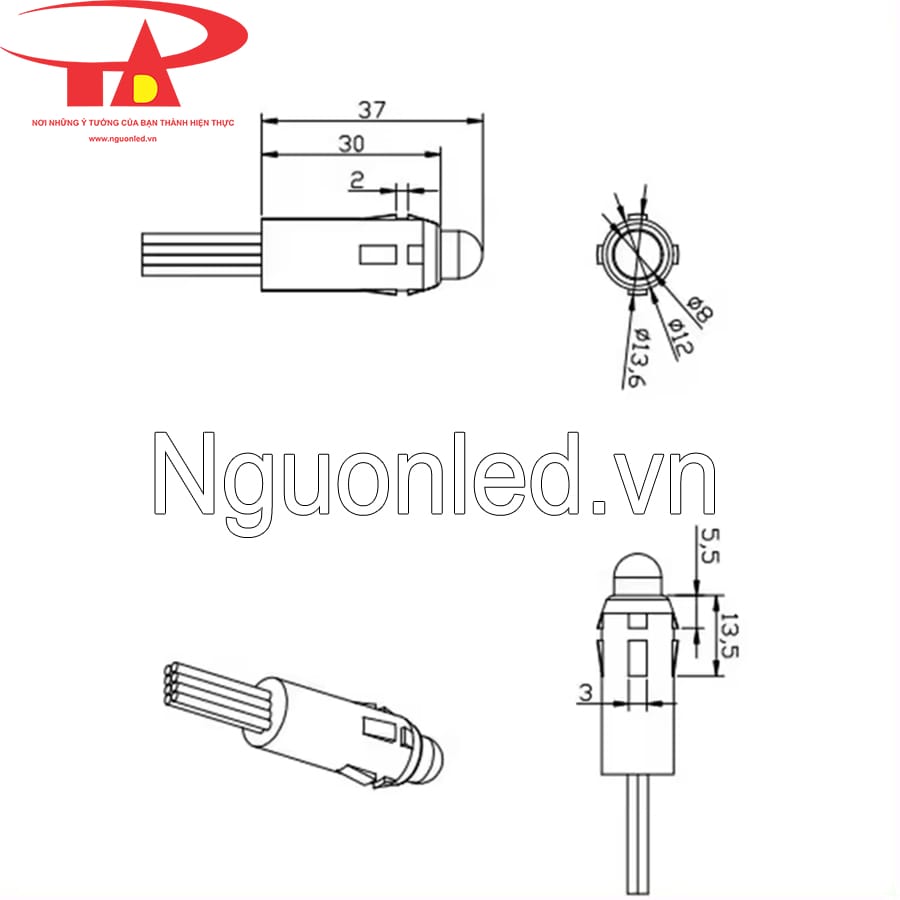 Led đúc F8 đơn sắc dùng điện 5VDC