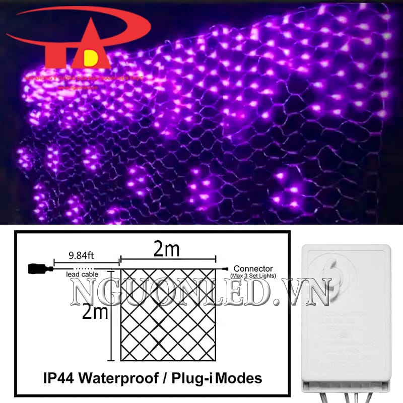 Thông số kích thước đèn led lưới dạng rèm màu tím