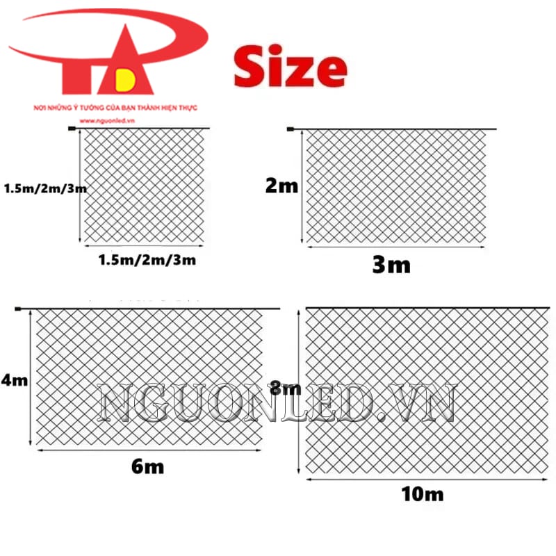 Kích thước led rèm lưới mắt cáo màu trắng