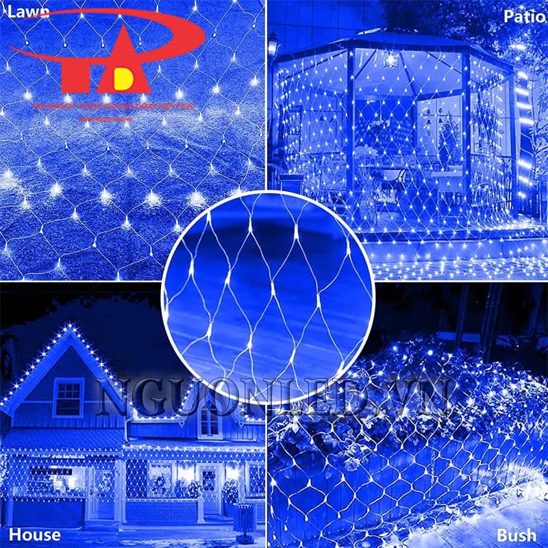 Ứng dụng led rèm lưới 1,5x1,5m màu xanh dương để trang trí