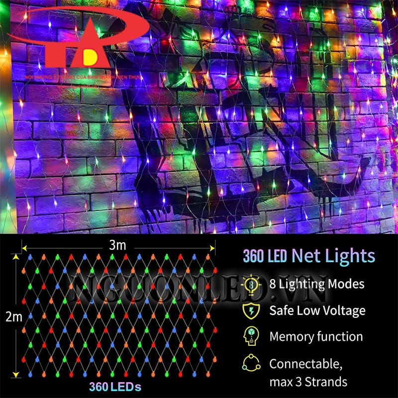 Thông số kích thước đèn rèm led lưới mắt cáo đủ màu