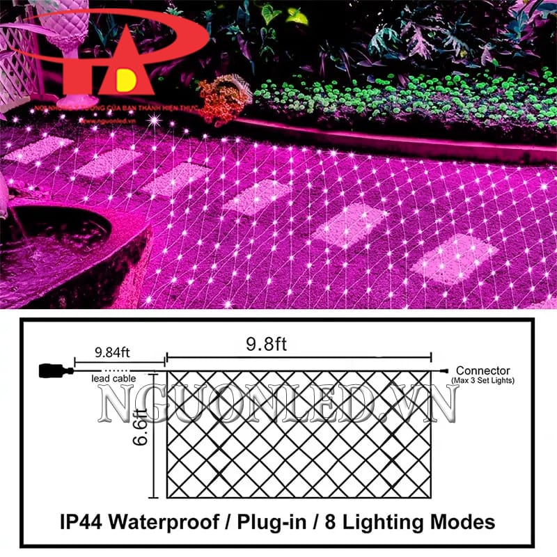 Thông số kích thước led lưới dạng rèm màu hồng