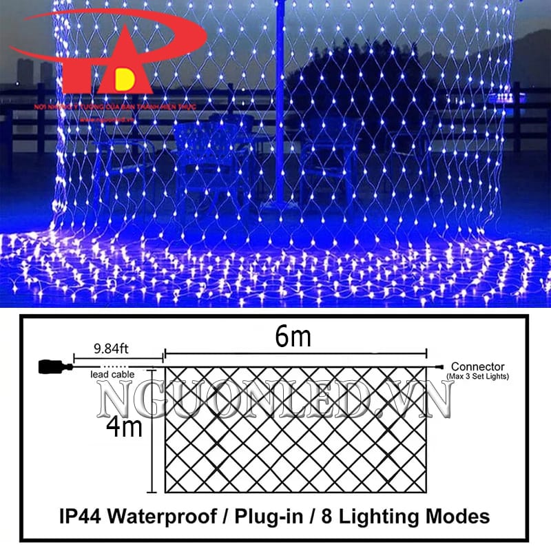 Thông số kích thước led lưới rèm màu xanh dương