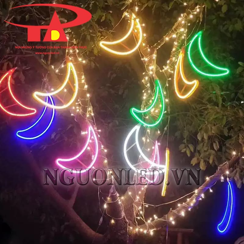 Ảnh led trăng khuyết neon màu hồng trang trí