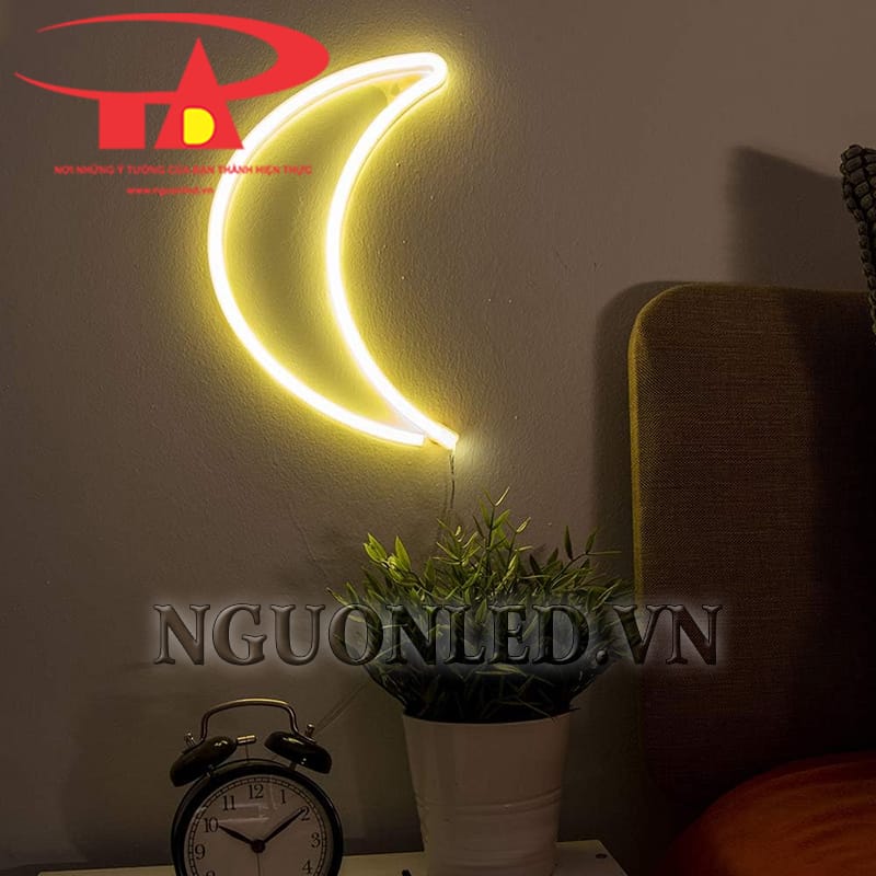 Đèn led neon trăng khuyết treo tường màu vàng